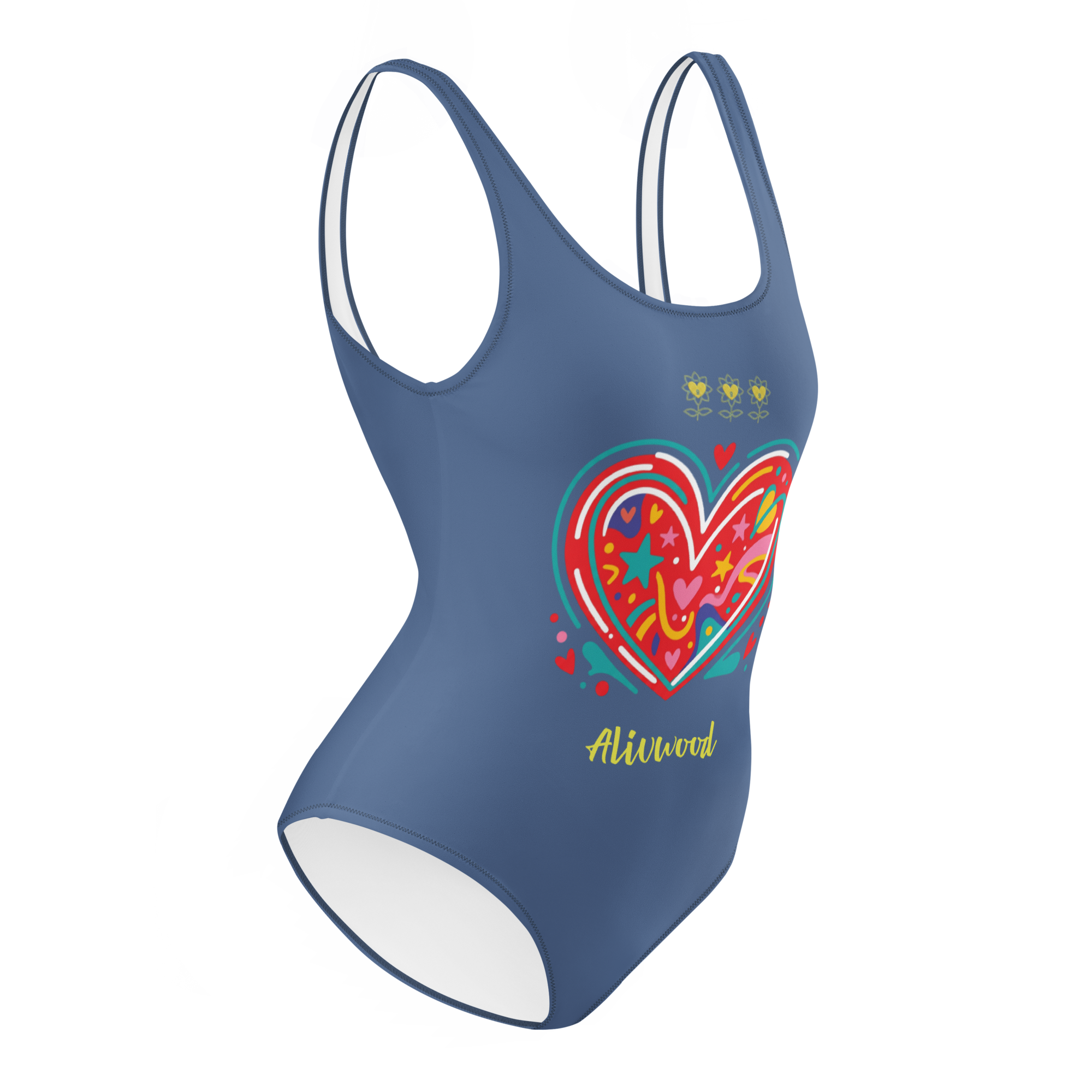 Big Heart Kashmir Blue One-Piece Swimsuit - Alivwood
