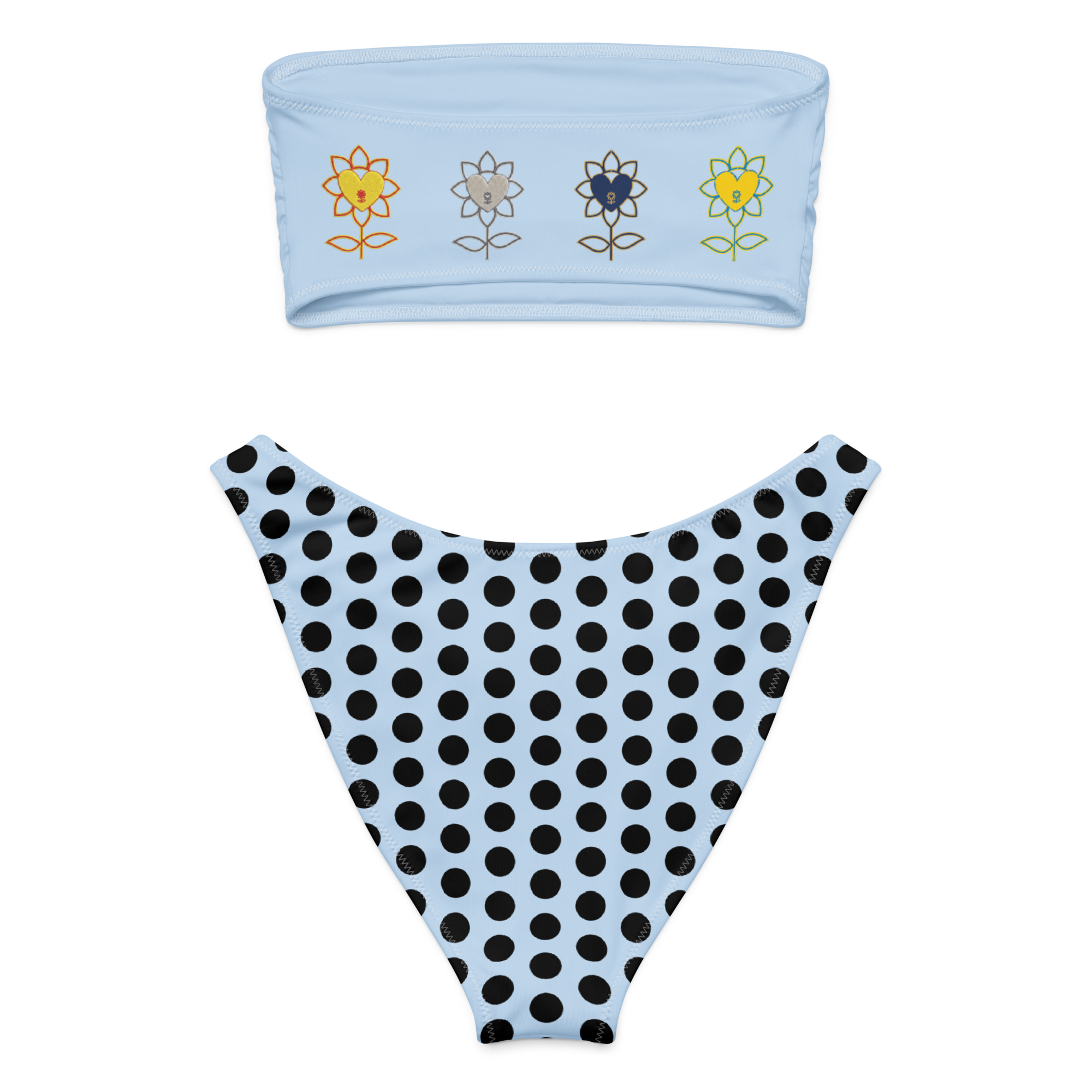 Alivwood 4flowers and Dots Pattens Blue Recycled bandeau bikini - Alivwood