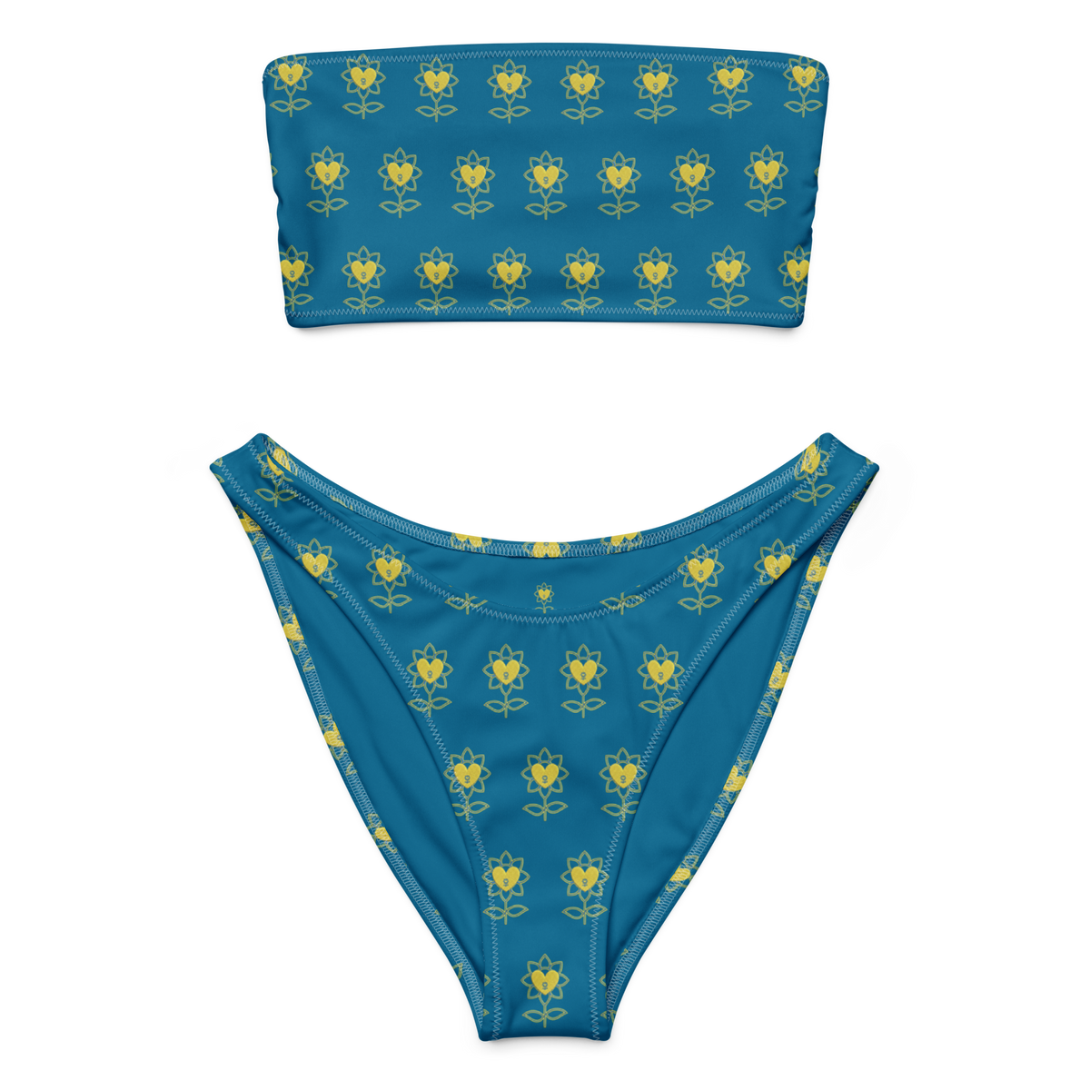 Flower Cerulean Recycled bandeau bikini - Alivwood