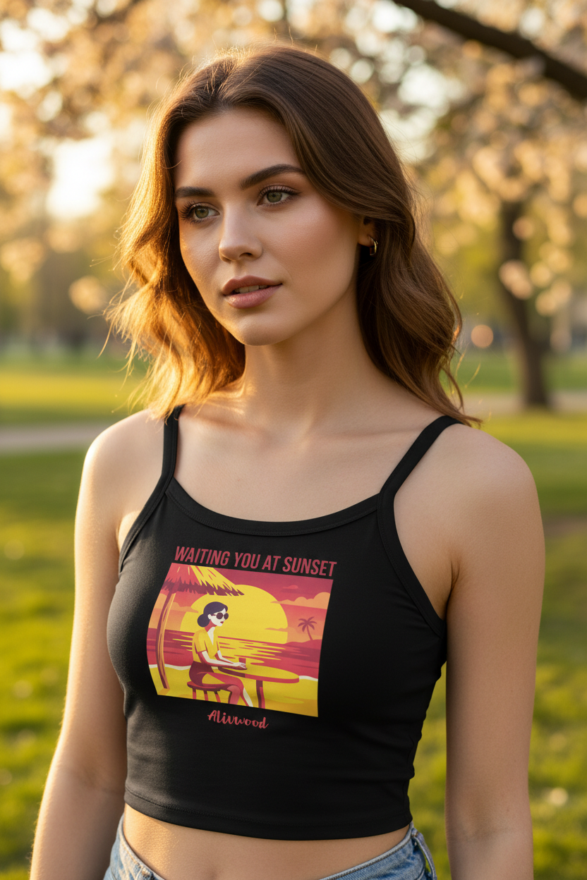 Waiting at sunset Women’s micro-rib tank top - Alivwood