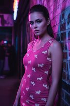 Pink dress with white patterns 