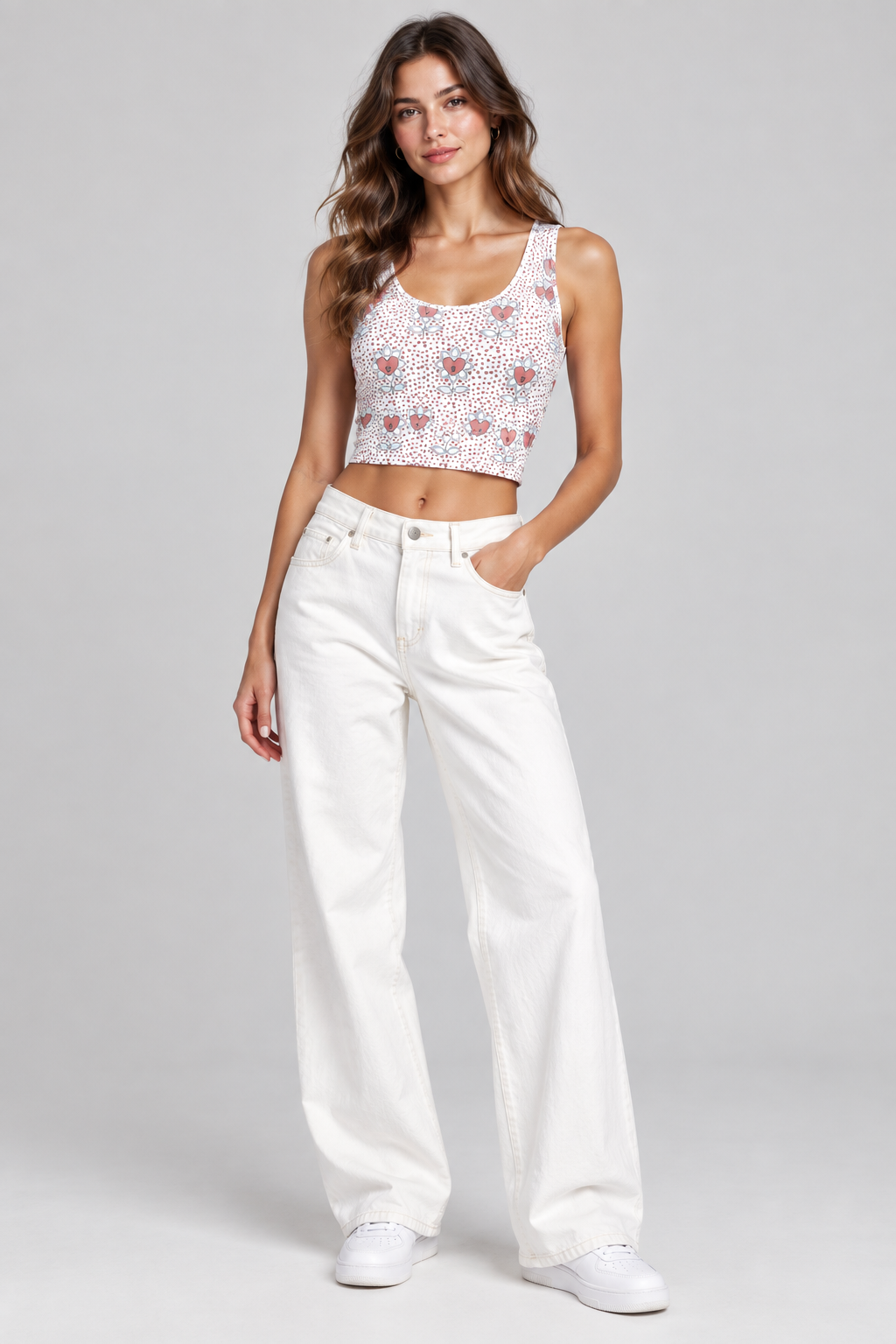 Flower and hearts Cotton crop top - Alivwood