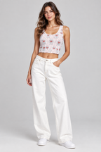 Flower and hearts Cotton crop top - Alivwood