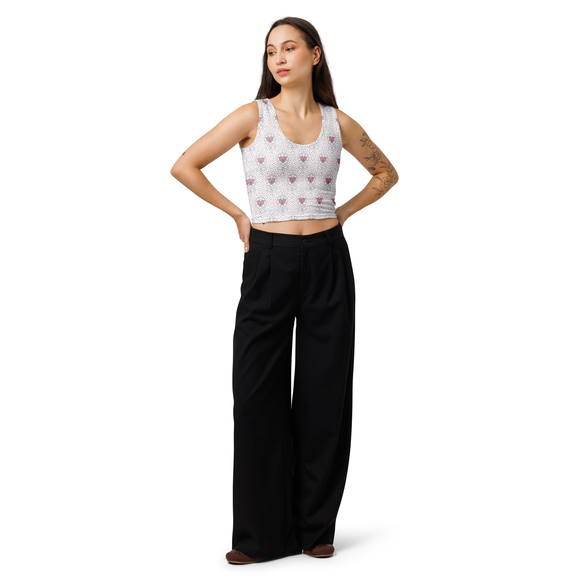 Flower and hearts Cotton crop top - Alivwood