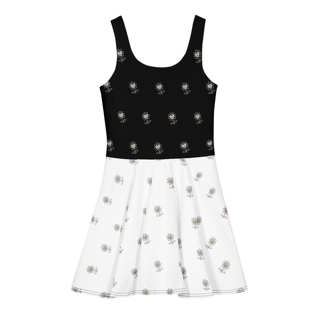 Alivwood flower Top Black Bottom White Cotton skater dress - Alivwood