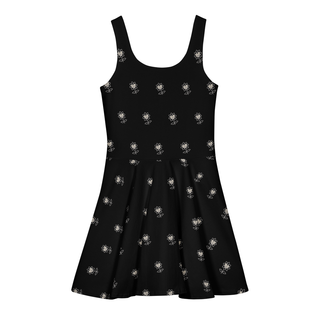Alivwood flower allBlack Cotton skater dress - Alivwood