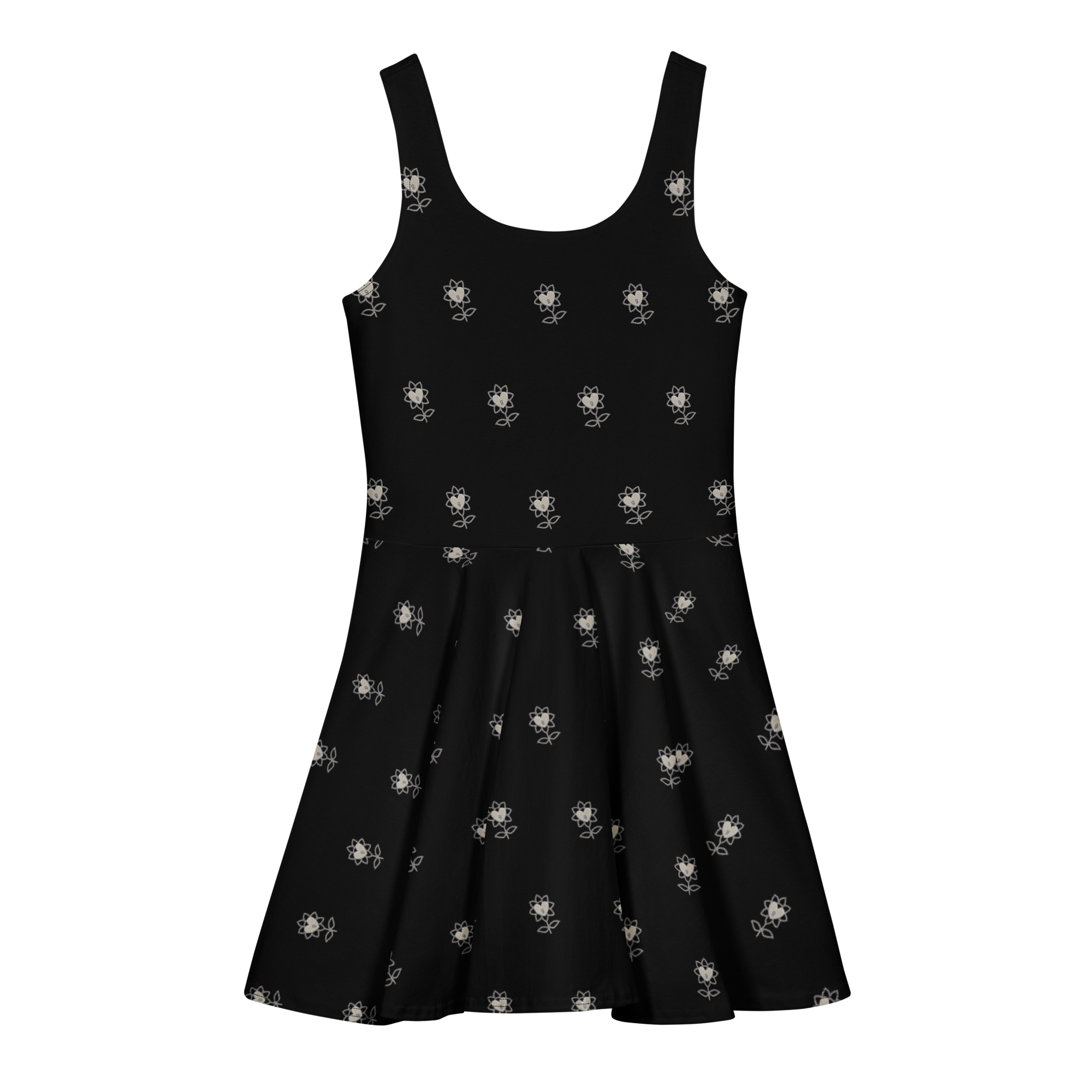 Alivwood flower allBlack Cotton skater dress - Alivwood