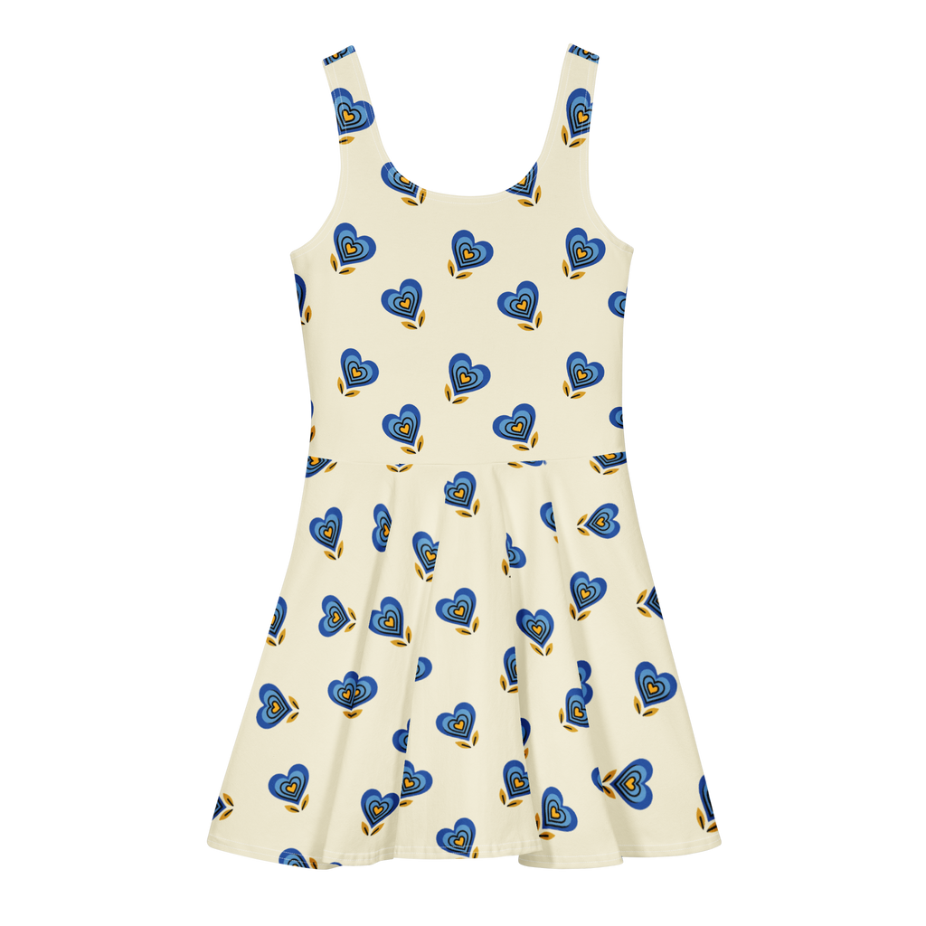 Blue Heart Apricot White Cotton skater dress - Alivwood