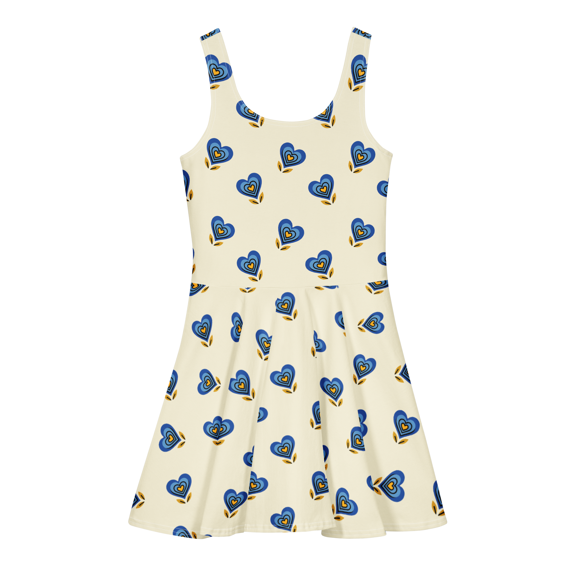Blue Heart Apricot White Cotton skater dress - Alivwood