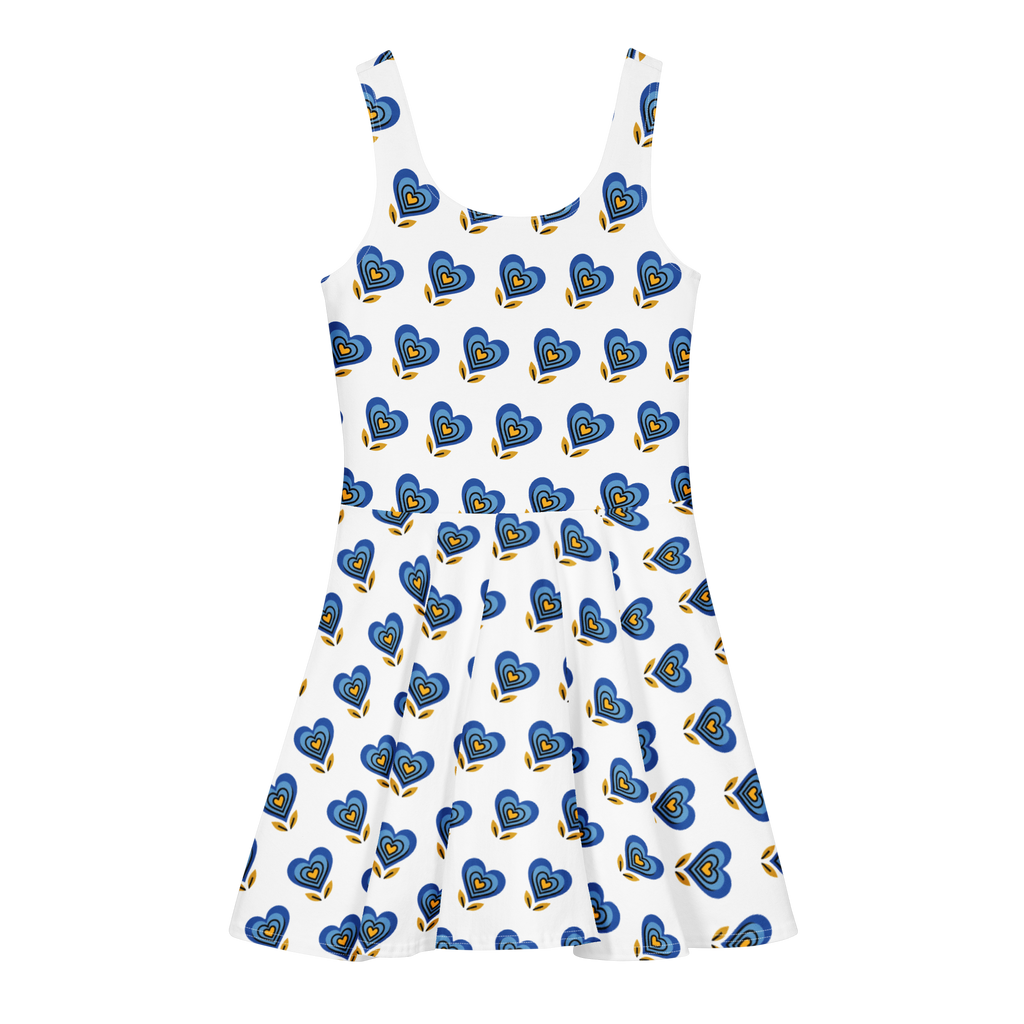 Blue Heart White Cotton skater dress - Alivwood