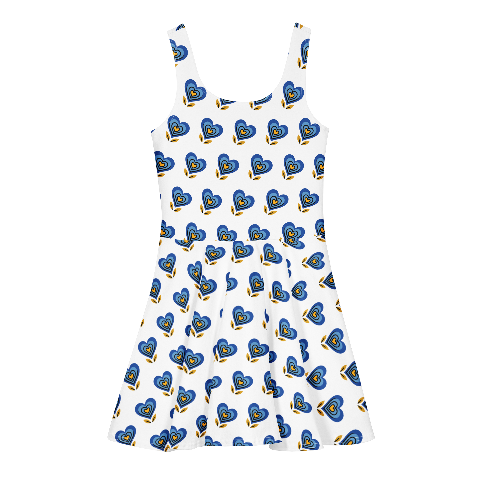 Blue Heart White Cotton skater dress - Alivwood
