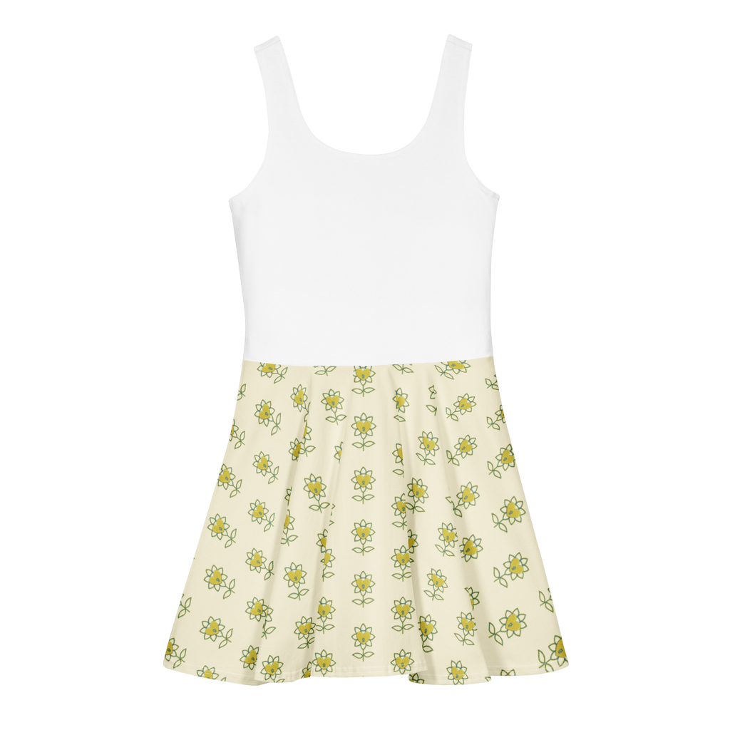 BlueHeart and Flower Apricot White Cotton skater dress - Alivwood