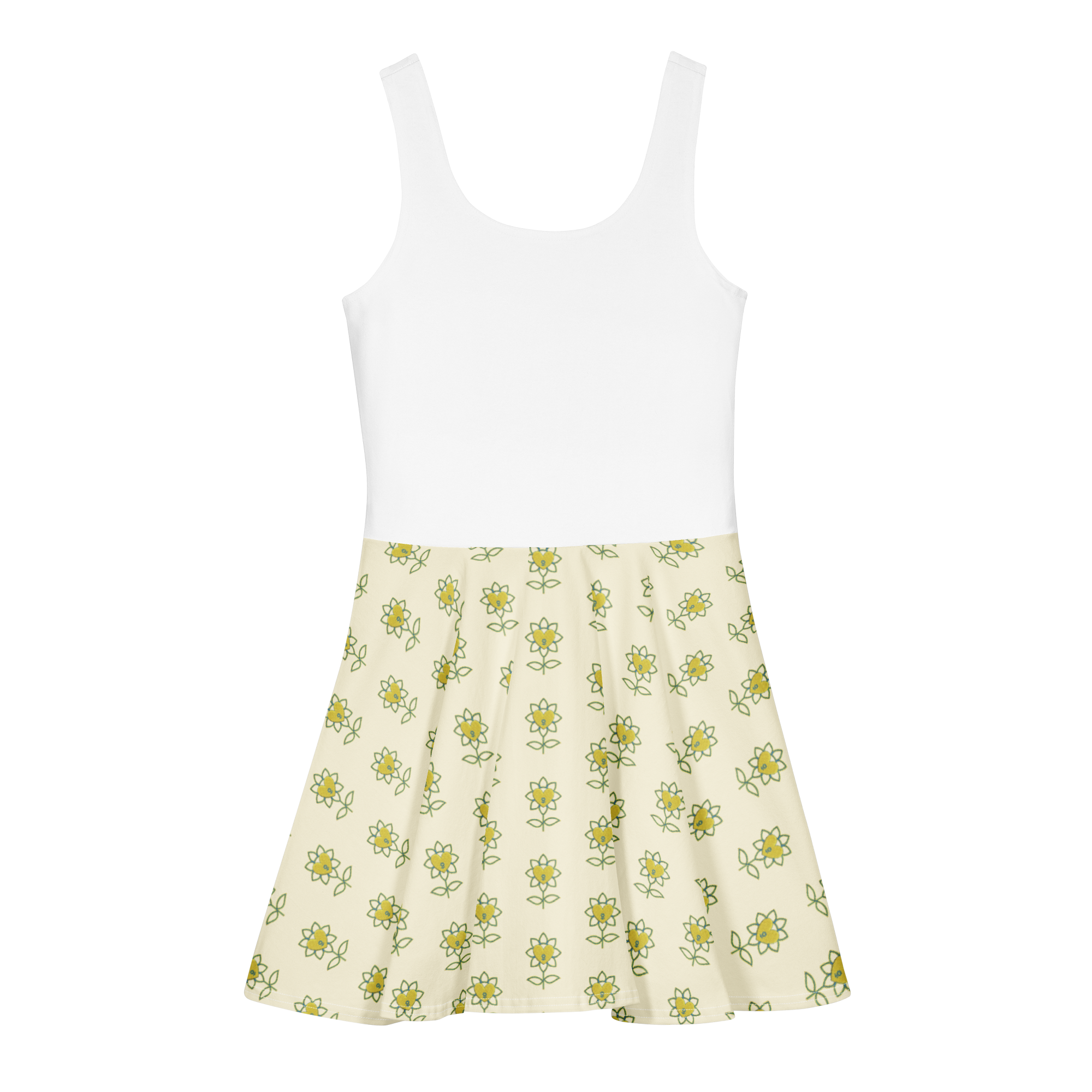 BlueHeart and Flower Apricot White Cotton skater dress - Alivwood