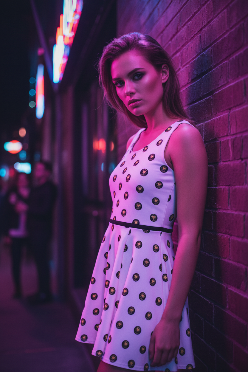 Logo Polka-dot white Cotton skater dress - Alivwood