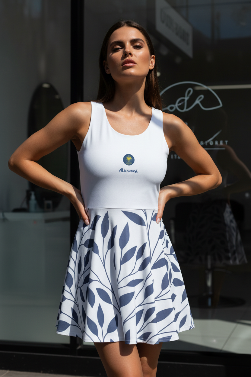 Logo Alivwood Blue Jeans Cotton skater dress - Alivwood