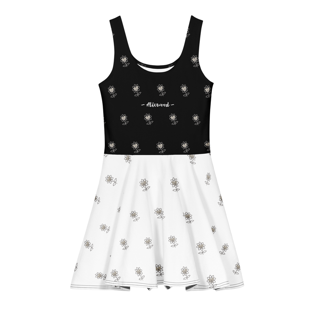 Alivwood flower Top Black Bottom White Cotton skater dress - Alivwood