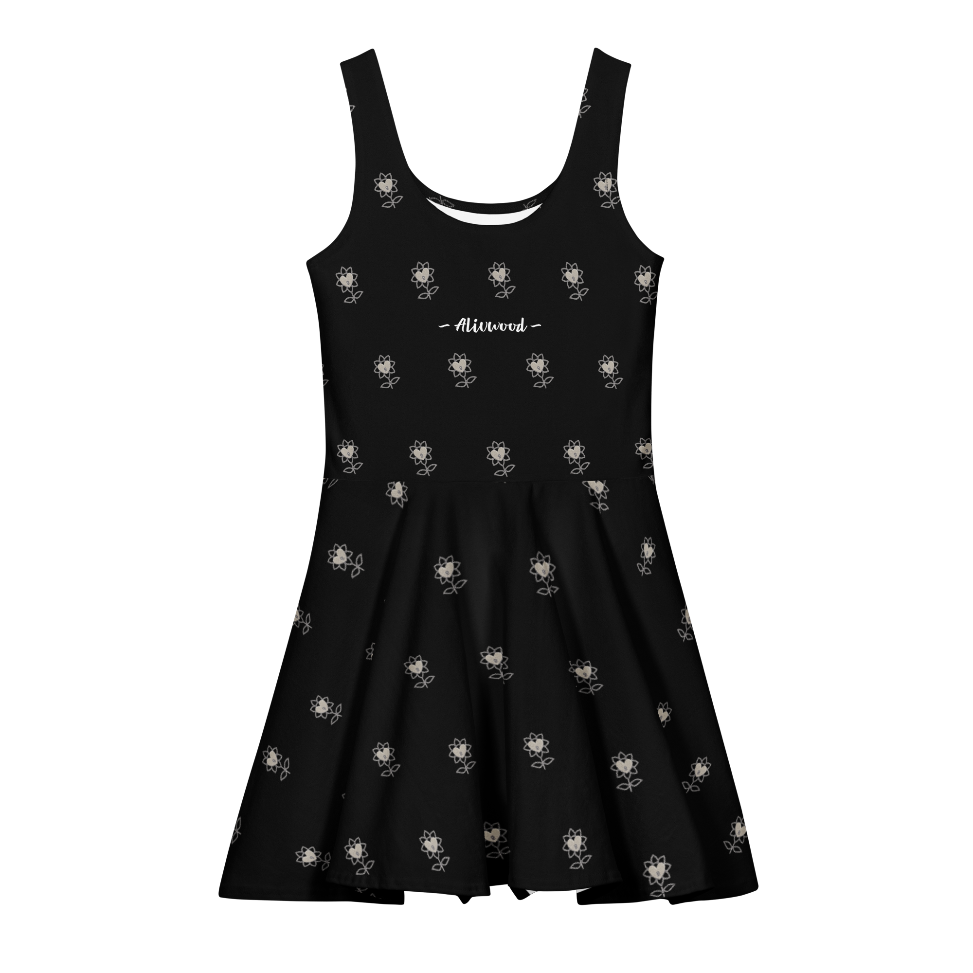 Alivwood flower allBlack Cotton skater dress - Alivwood