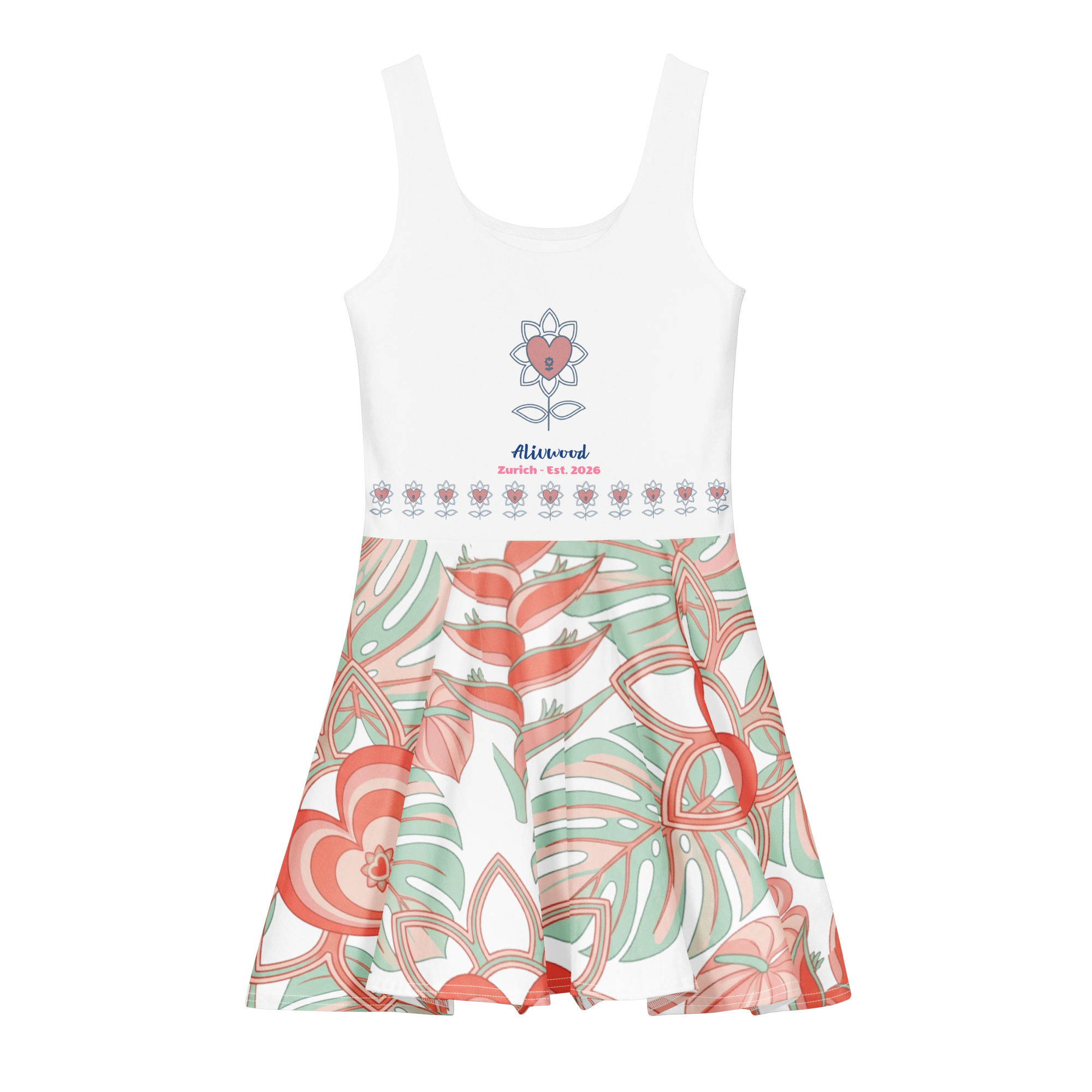Alivwood Logo Floreal Cotton skater dress - Alivwood