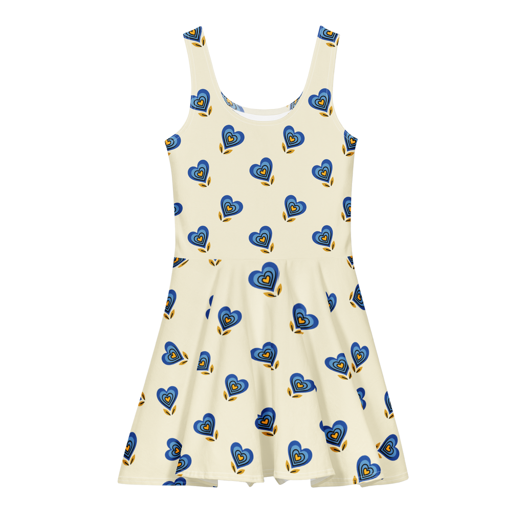 Blue Heart Apricot White Cotton skater dress - Alivwood