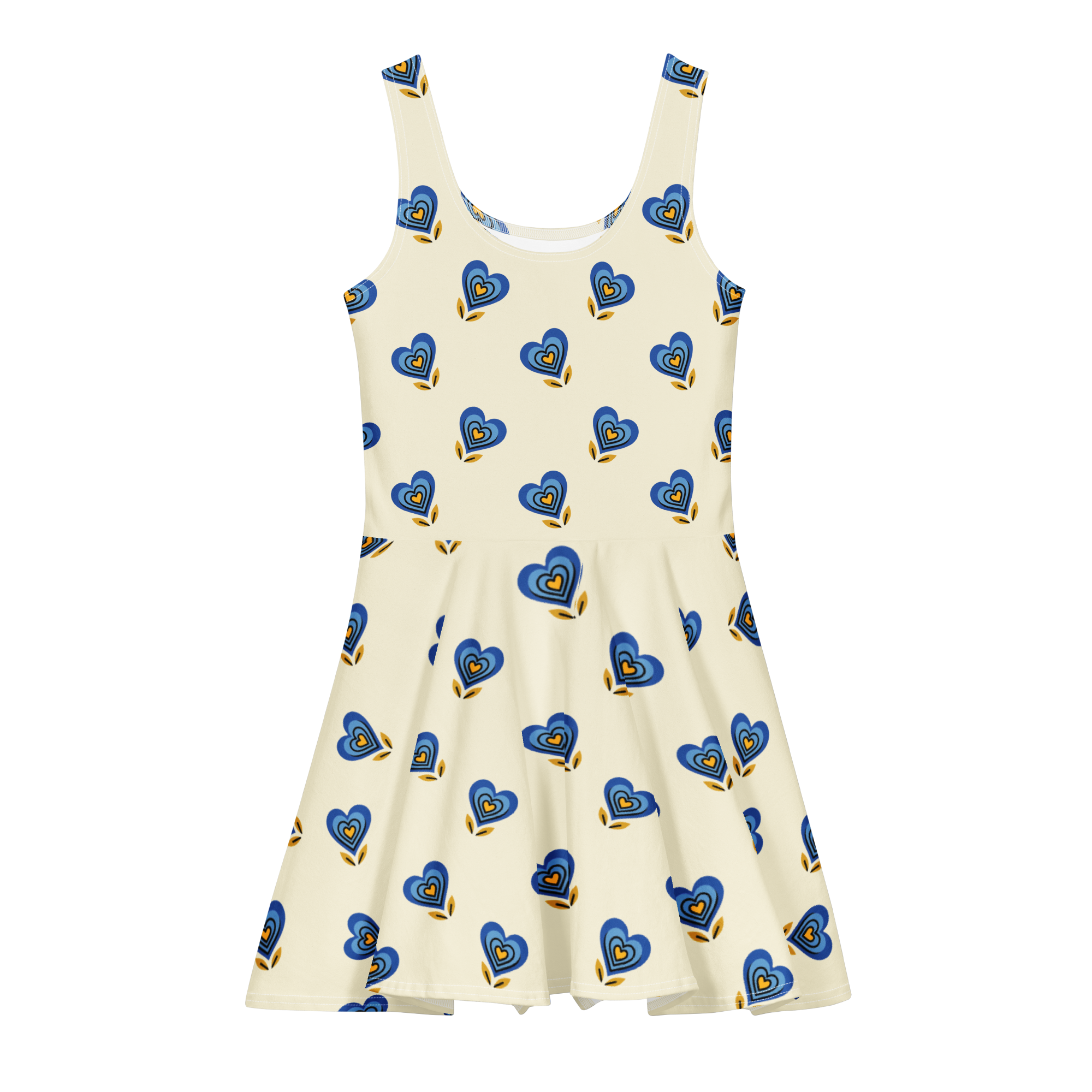 Blue Heart Apricot White Cotton skater dress - Alivwood