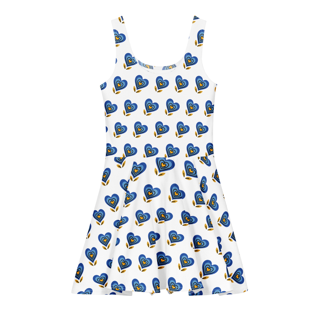 Blue Heart White Cotton skater dress - Alivwood