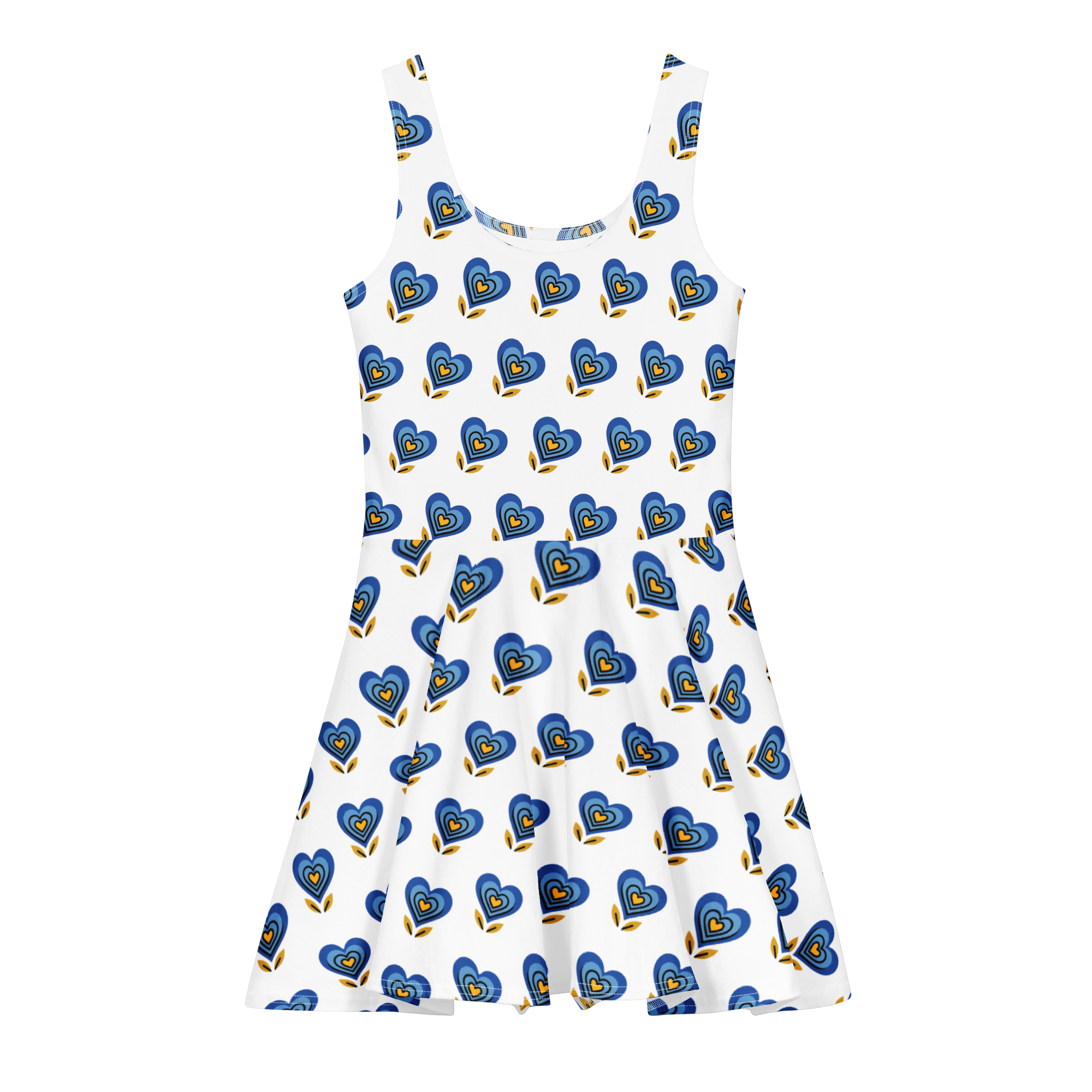 Blue Heart White Cotton skater dress - Alivwood