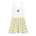 BlueHeart and Flower Apricot White Cotton skater dress - Alivwood