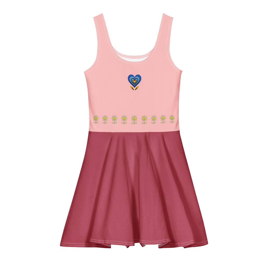 BlueHeart and Flower Mixed color Cotton skater dress - Alivwood