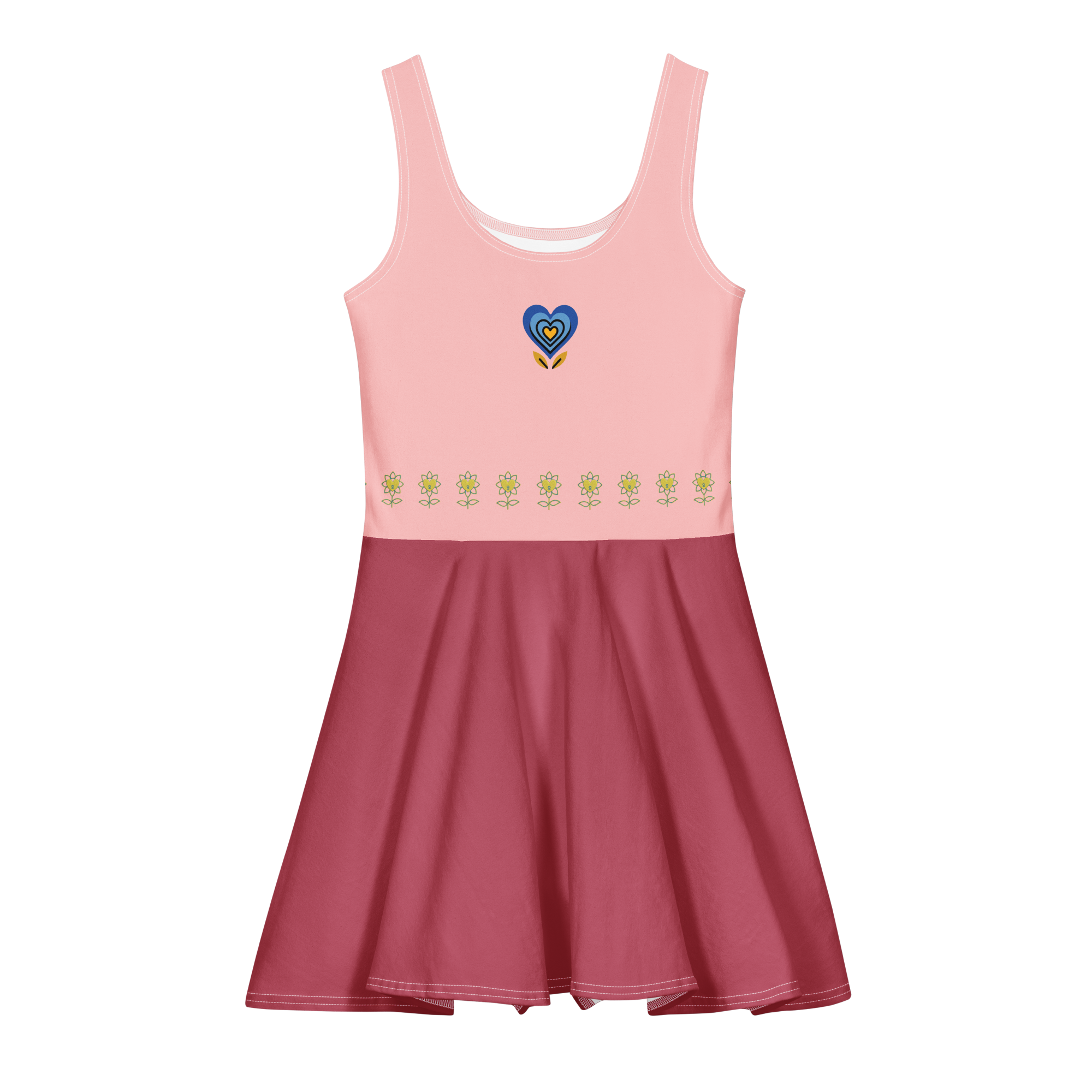 BlueHeart and Flower Mixed color Cotton skater dress - Alivwood