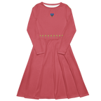 Blue Heart and Flowers All-over print long sleeve midi dress - Alivwood