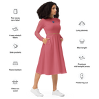 Blue Heart and Flowers All-over print long sleeve midi dress - Alivwood