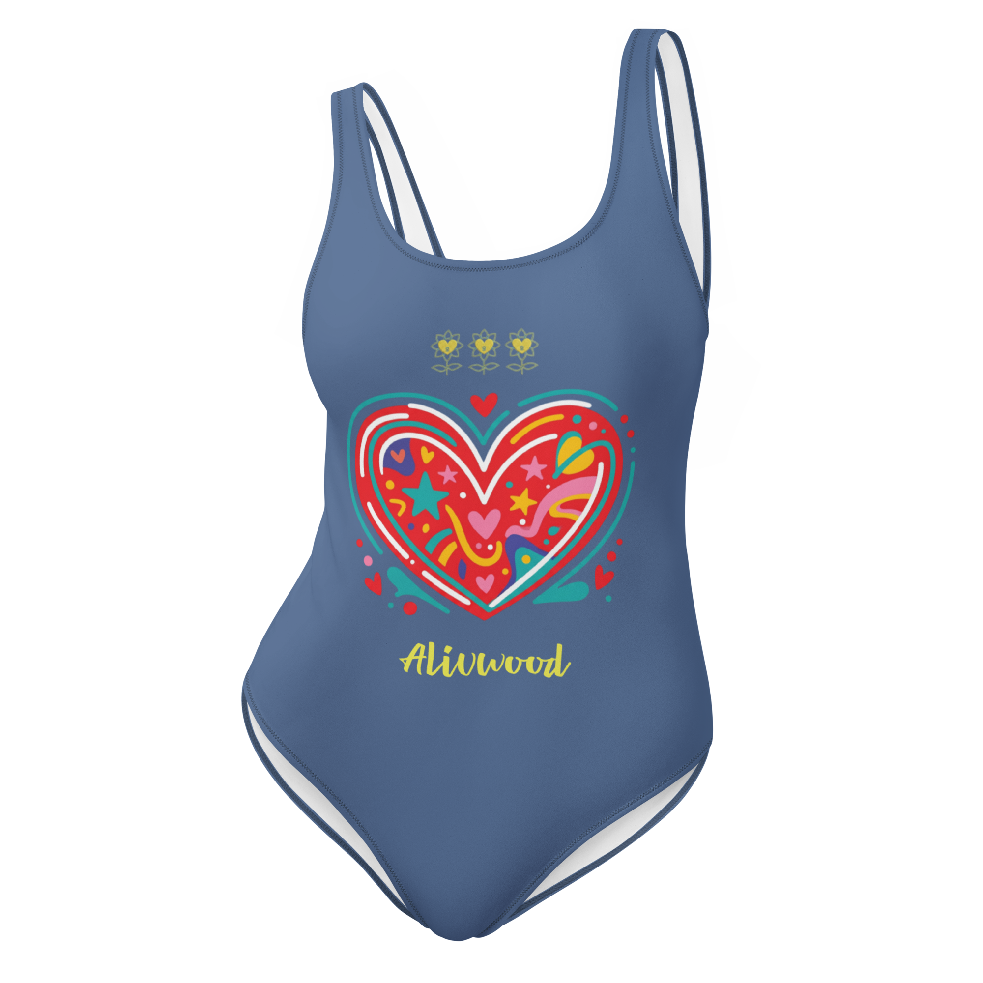 Big Heart Kashmir Blue One-Piece Swimsuit - Alivwood