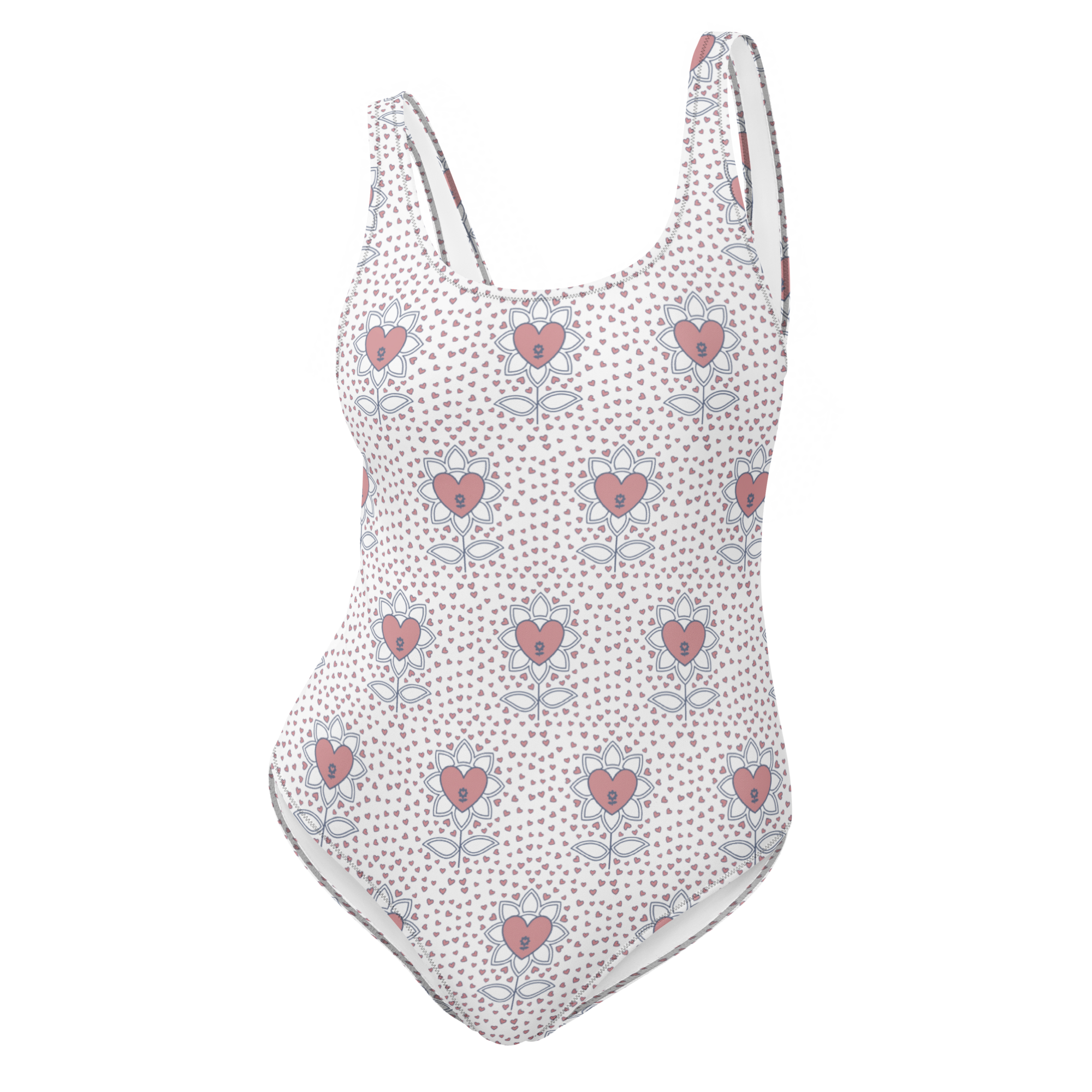 Flower and hearts One-Piece Swimsuit - Alivwood