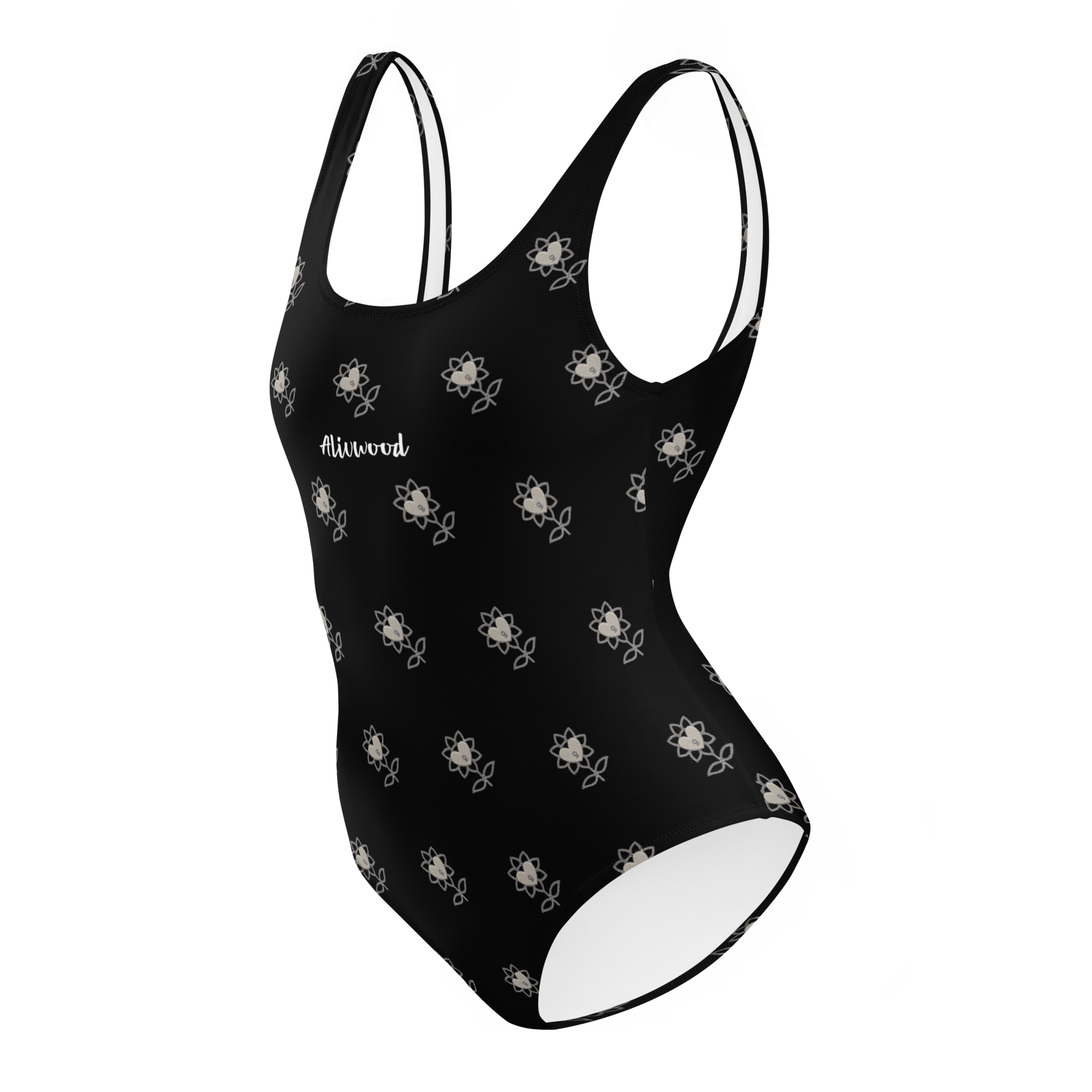 Alivwood flower Allblack One-Piece Swimsuit - Alivwood