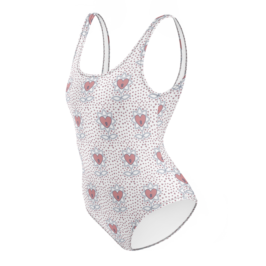 Flower and hearts One-Piece Swimsuit - Alivwood