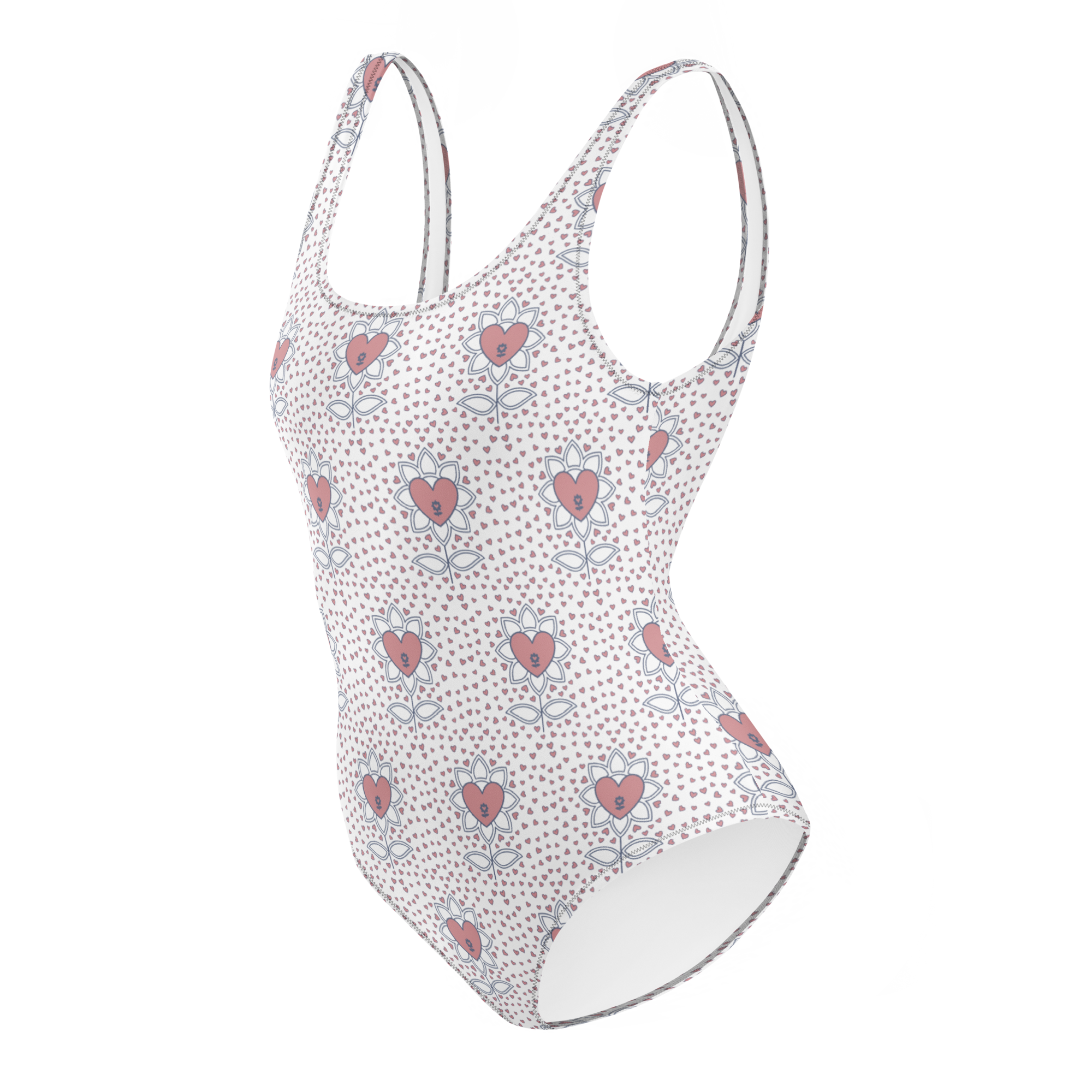 Flower and hearts One-Piece Swimsuit - Alivwood