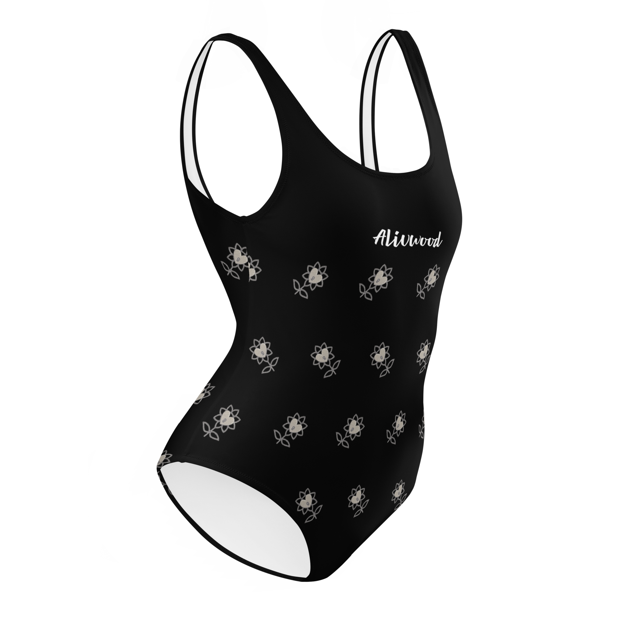 Alivwood flower AllBlack One-Piece Swimsuit - Alivwood