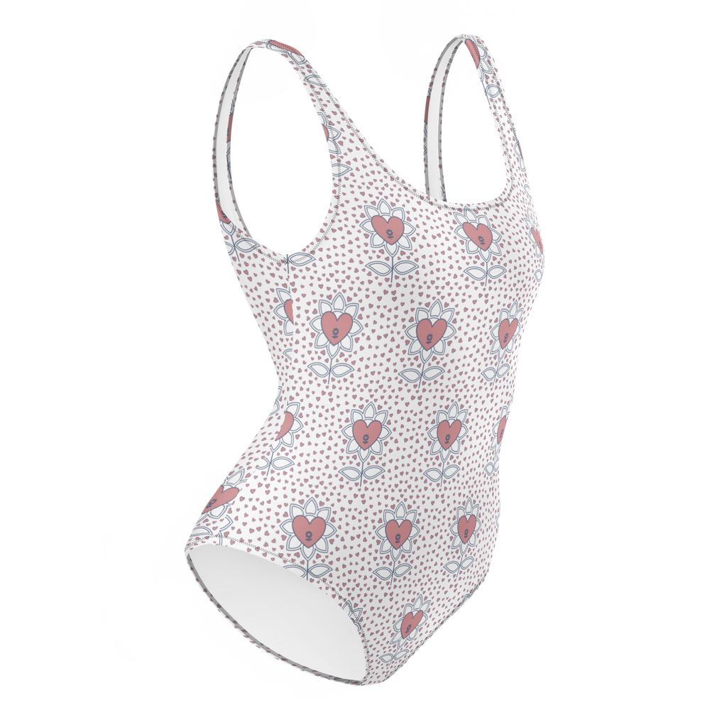 Flower and hearts One-Piece Swimsuit - Alivwood
