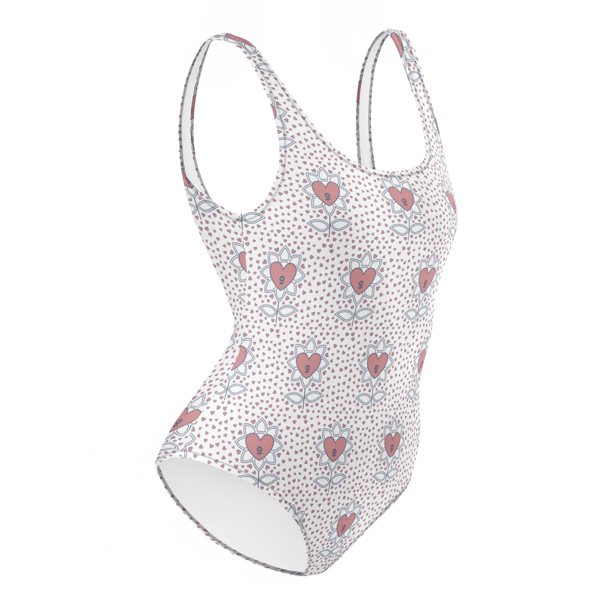 Flower and hearts One-Piece Swimsuit - Alivwood