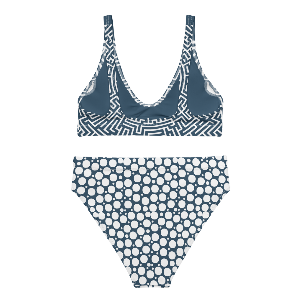 Maze and Dot Cerulean Recycled high-waisted bikini - Alivwood