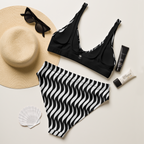 White stripe Recycled high-waisted bikini - Alivwood
