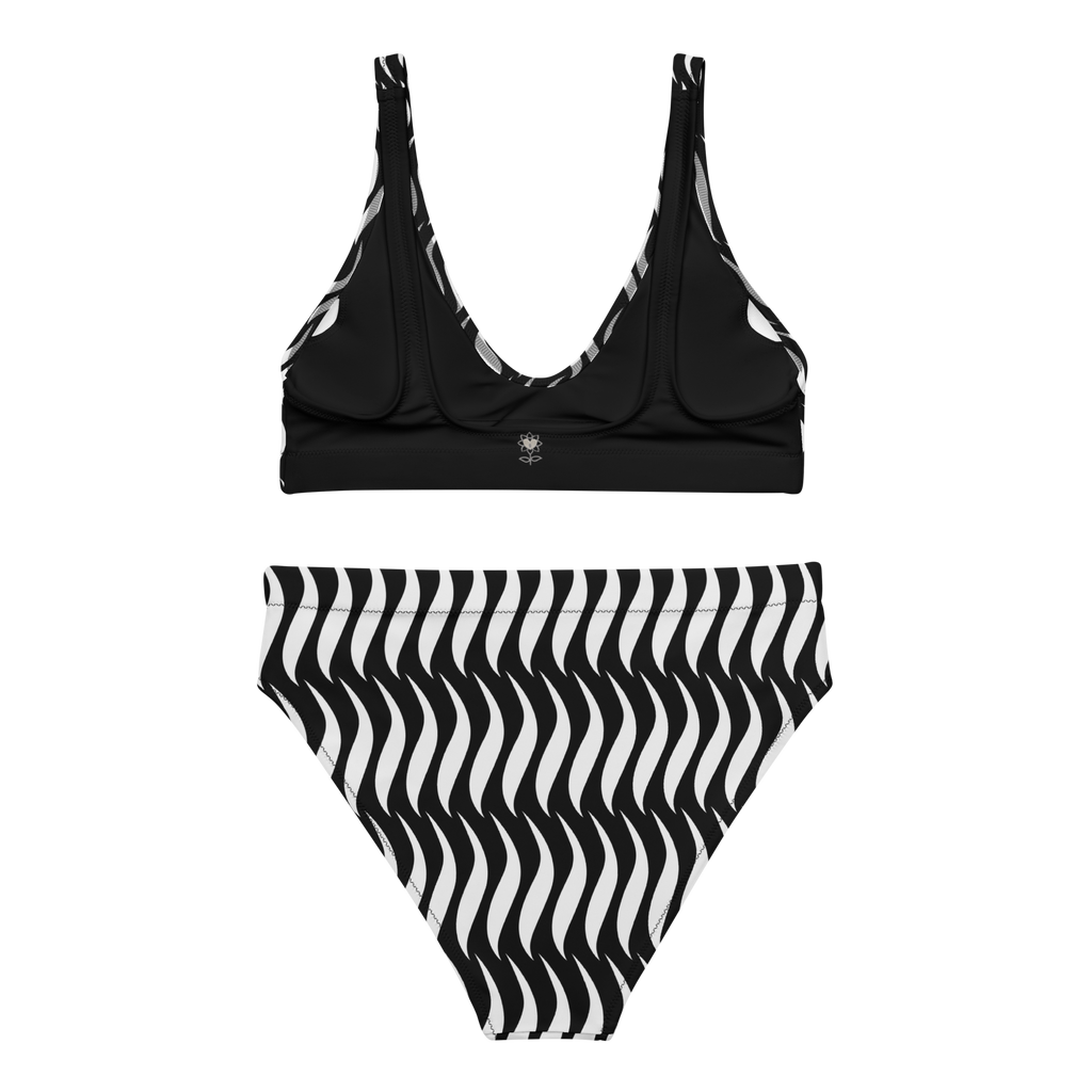 White stripe Recycled high-waisted bikini - Alivwood