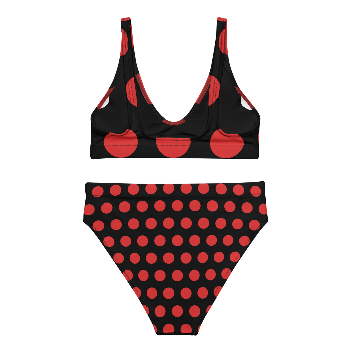 Red dot Black Recycled high-waisted bikini - Alivwood