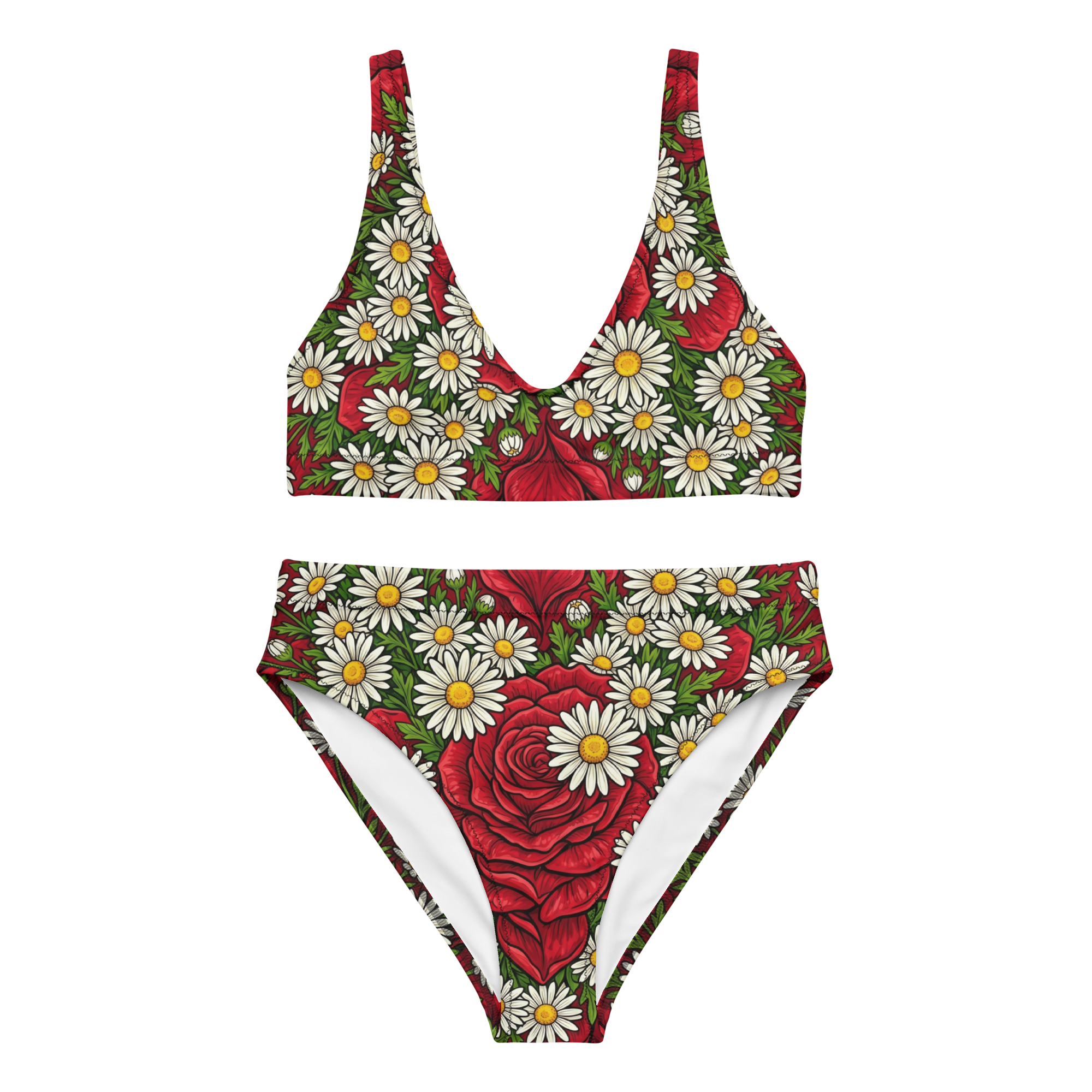 Daisies and roses Recycled high-waisted bikini - Alivwood