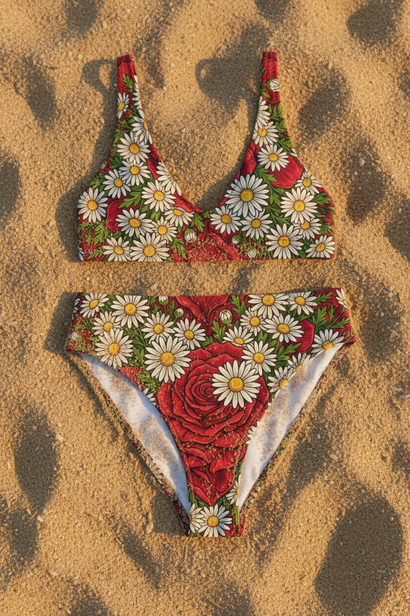 Daisies and roses Recycled high-waisted bikini - Alivwood