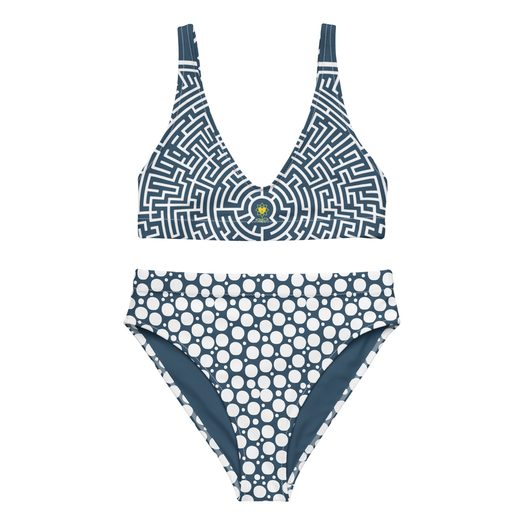 Maze and Dot Cerulean Recycled high-waisted bikini - Alivwood