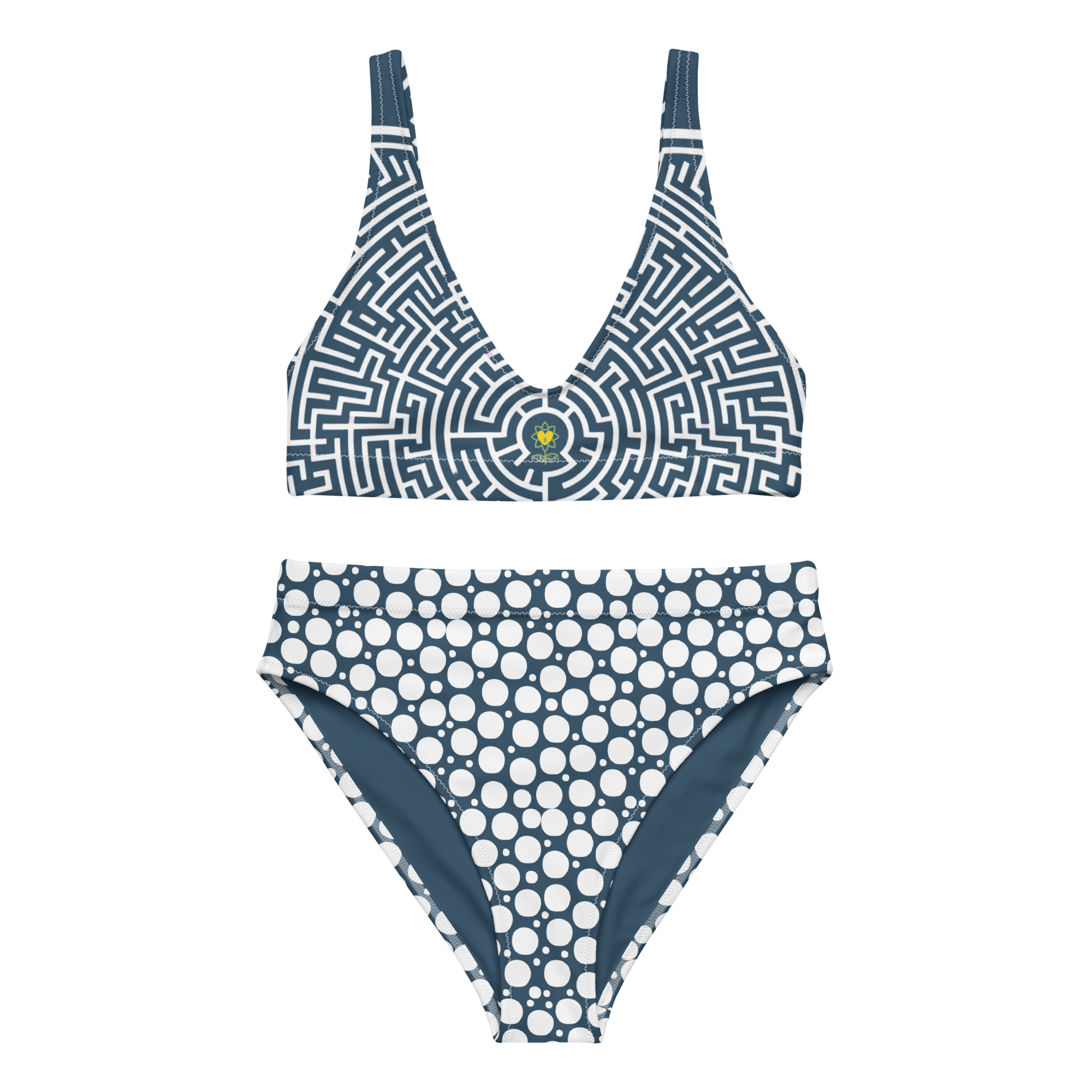 Maze and Dot Cerulean Recycled high-waisted bikini - Alivwood