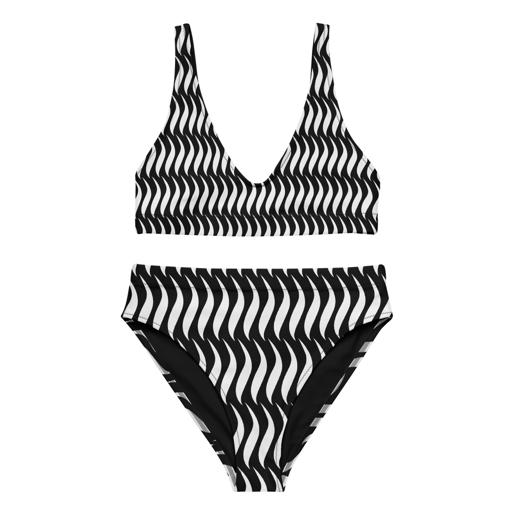 White stripe Recycled high-waisted bikini - Alivwood