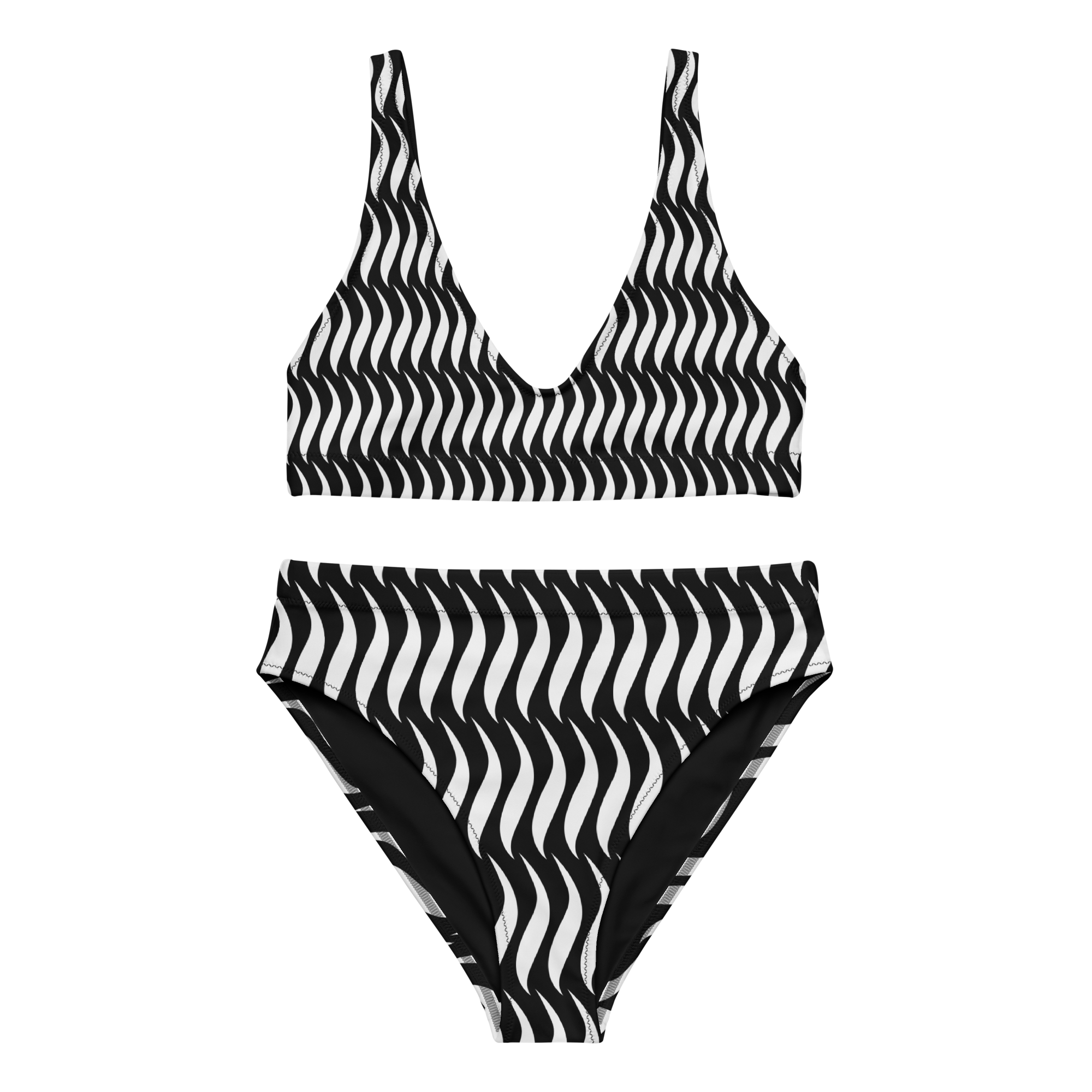 White stripe Recycled high-waisted bikini - Alivwood