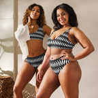 White stripe Recycled high-waisted bikini - Alivwood
